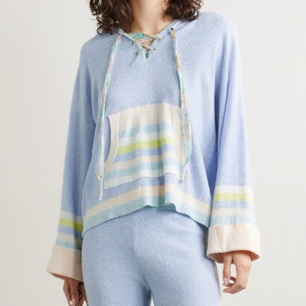 LoveShackFancy Fenmore Lace Up Striped Hoodie Sweatshirt NWT